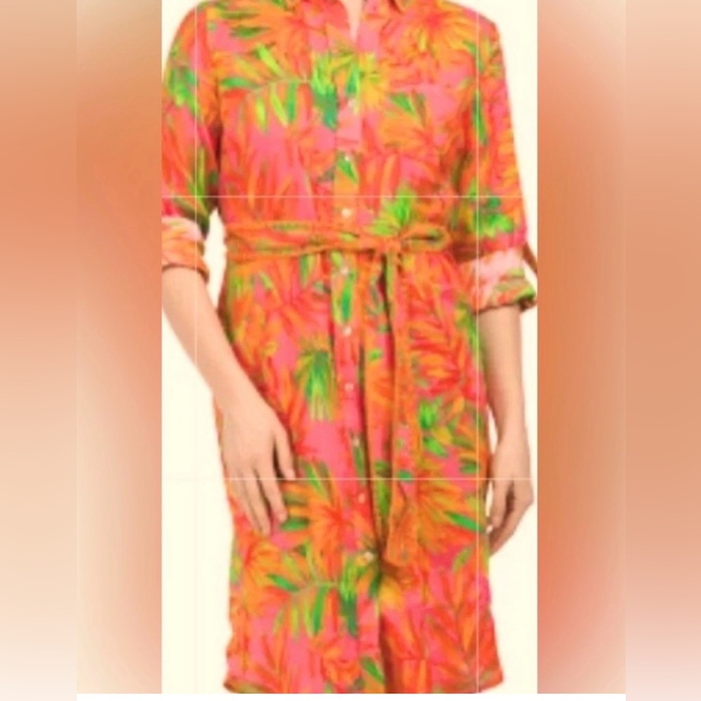 Magaschoni Tropical Linen Shirt Dress with Tie Waist in size medium NWT